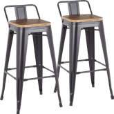 Oregon Low Back 30" Bar Stool in Grain Bamboo & Black Metal (Set of 2)
